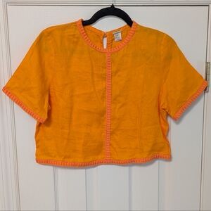 Magaschoni Orange Cropped Linen Tee